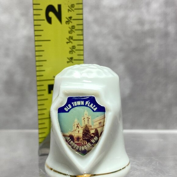 Porcelain Thimble With Old Town Plaza Albuquerque NM Design Collectible Souvenir - Picture 8 of 8